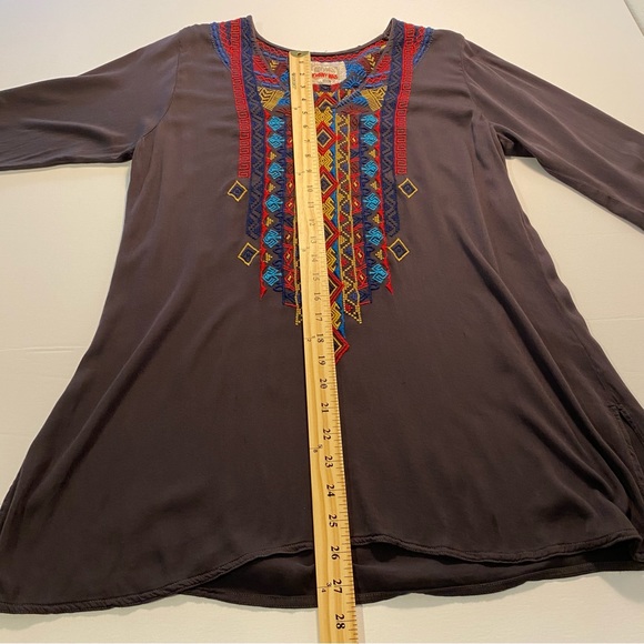 Johnny Was Gray V-Neck Embroidered Long Sleeve Blouse - Picture 11 of 13